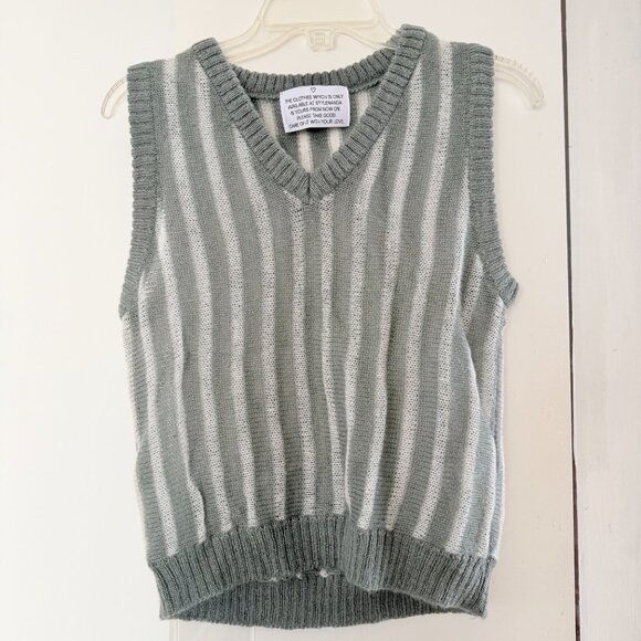 SWEATER VEST sage green and cream stripes vintage special piece size M NWOT - Picture 2 of 6